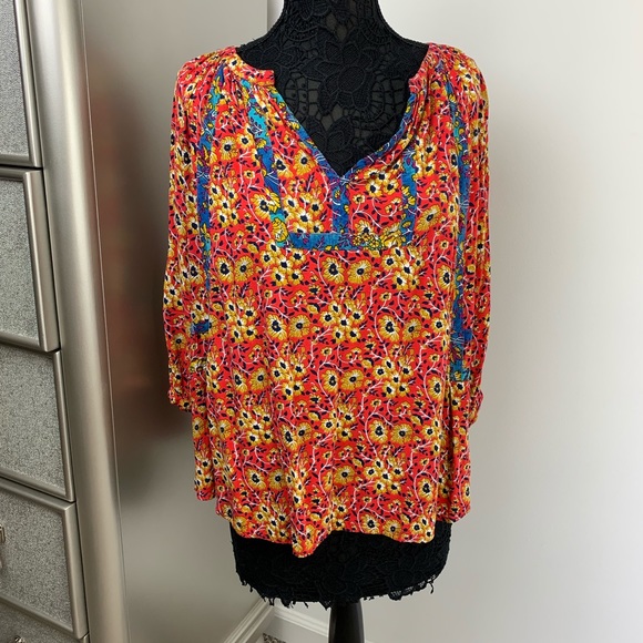 Persaman New York Tops - Nordstrom Large Boho Peasant V Neck Flowery Blouse
